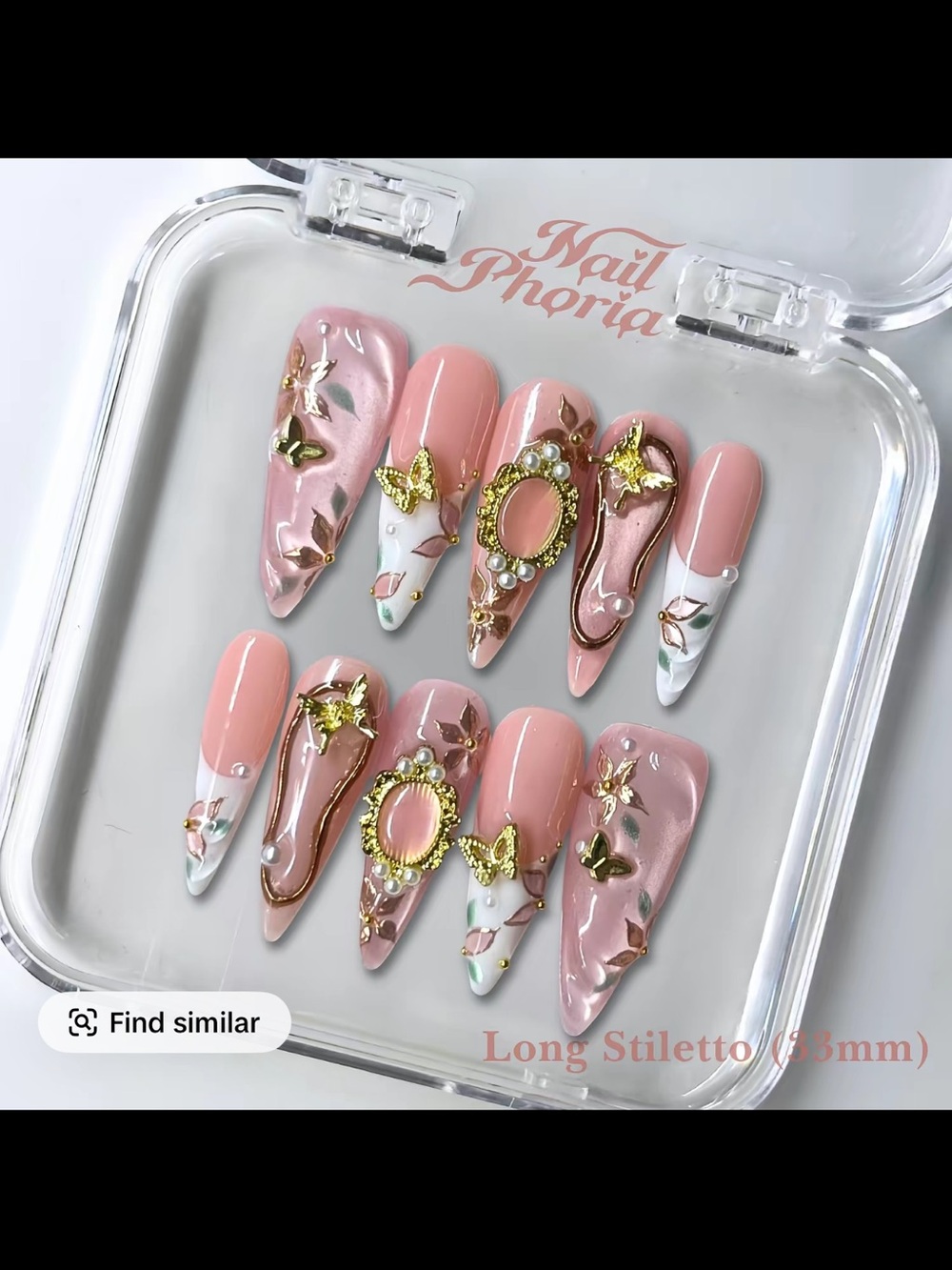 Nailphoria Pink Regalia Long Stiletto Press-On Nails with Gold Accents